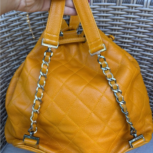 Authentic CHANEL Mustard caviar leather quilted drawstring backpack main image 12